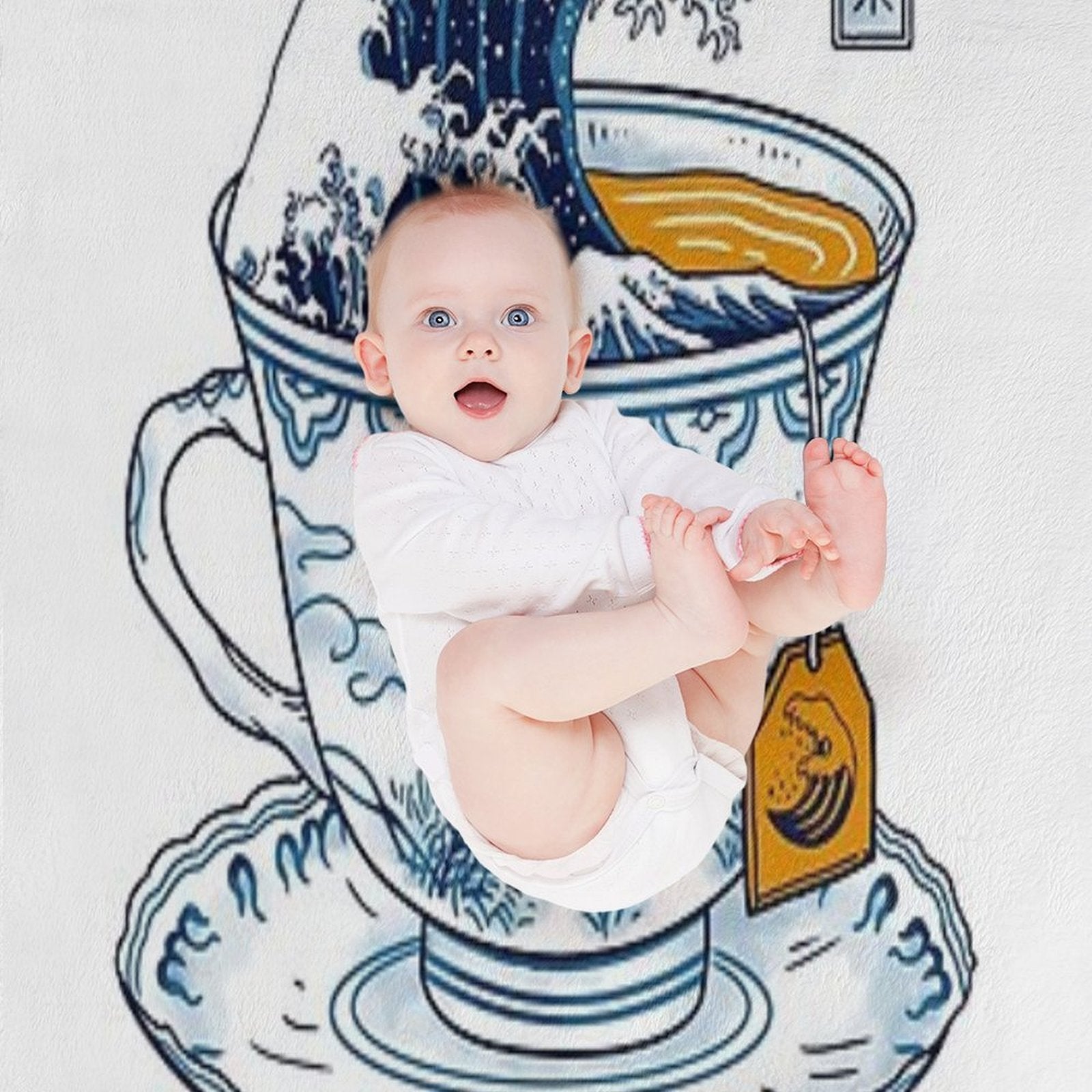 The Great Kanagawa Tea Sustainable Throw Blanket