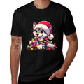 Merry Wolfmas Christmas Lights Cute Wolf Santa Hat  Easy-care T-Shirt