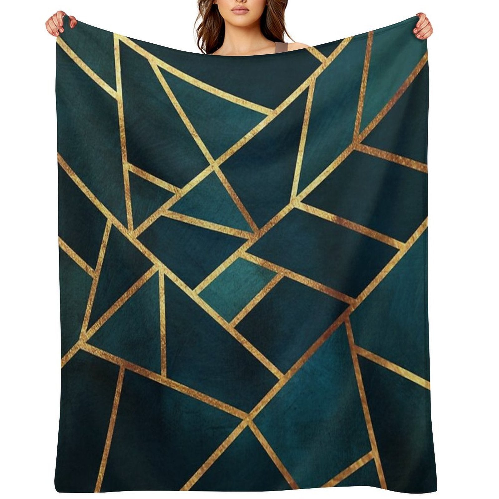Midnight Green Gold Stone Geometric Gift-ready Throw Blanket