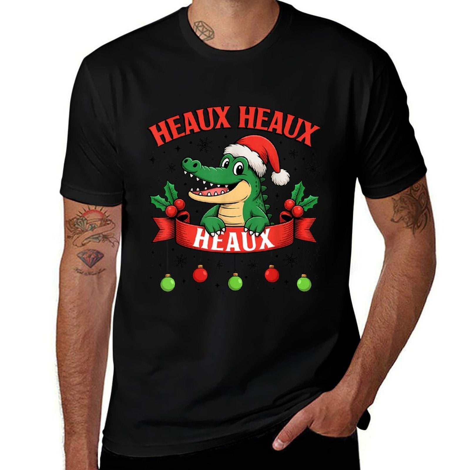 Funny Heaux Heaux Heaux Alligator Funny Cajun Christmas  Oversized Silhouette T-Shirt
