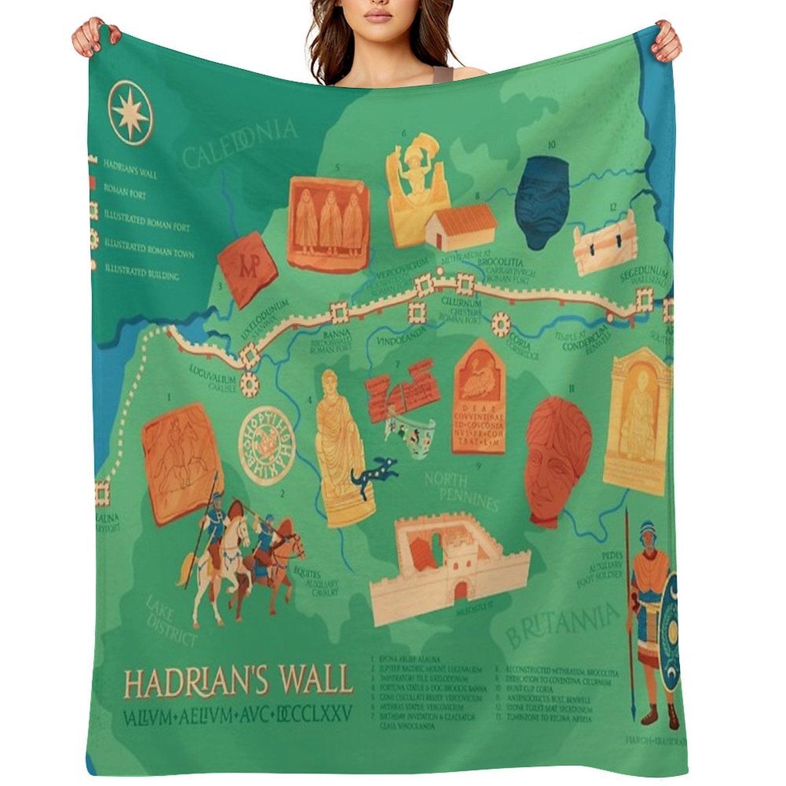 Hadrians Wall Illustrated Map Eco-conscious Throw Blanket