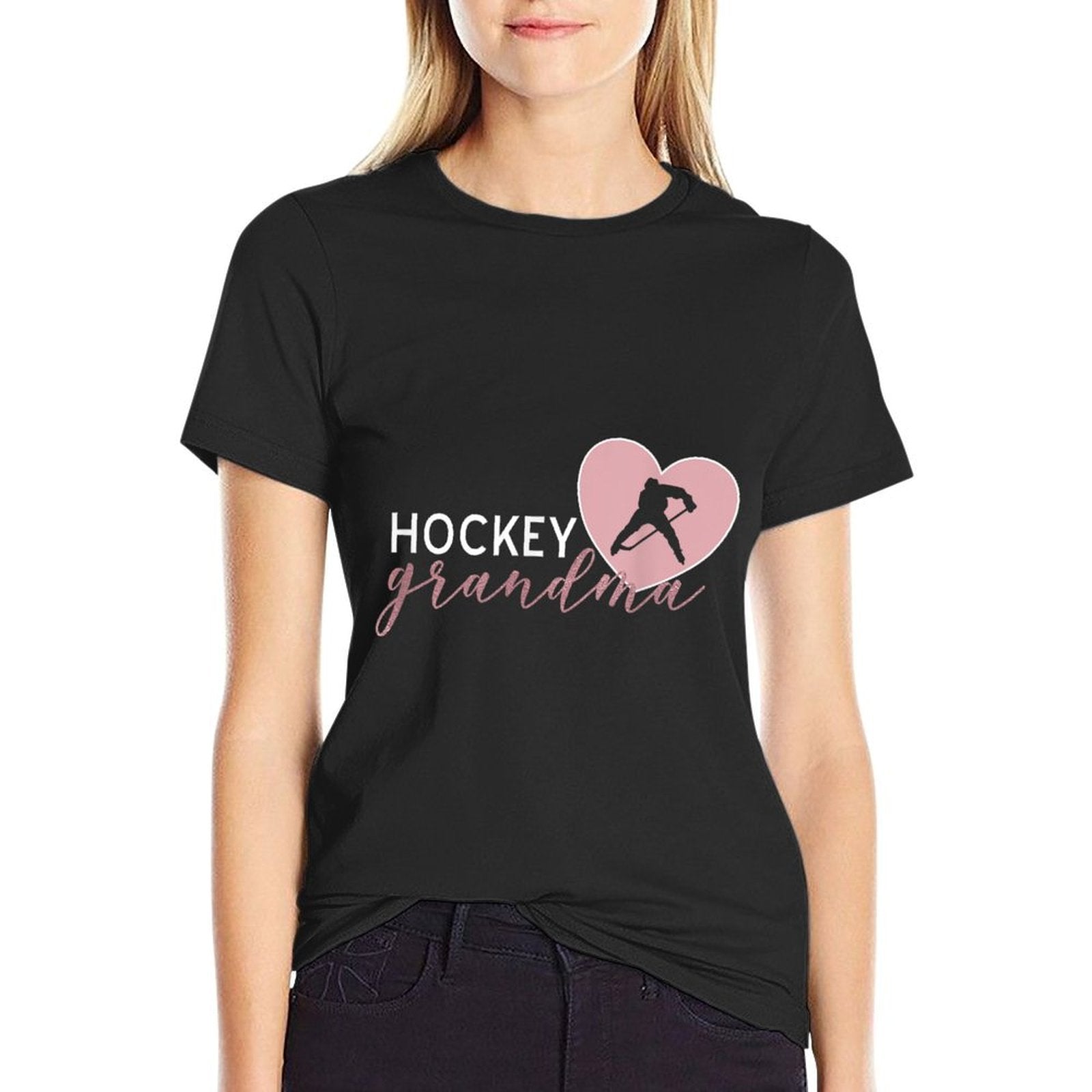 Hockey Grandma Grandmother Heart Player Silhouette  Easy-care T-Shirt