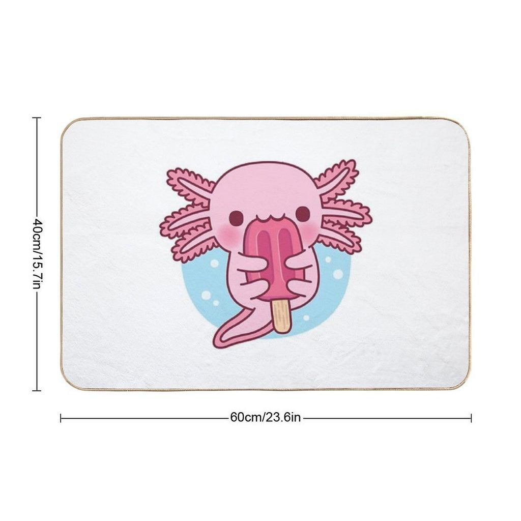 Cute Axolotl Eating Popsicle Ice Cream Durable Bath Mat