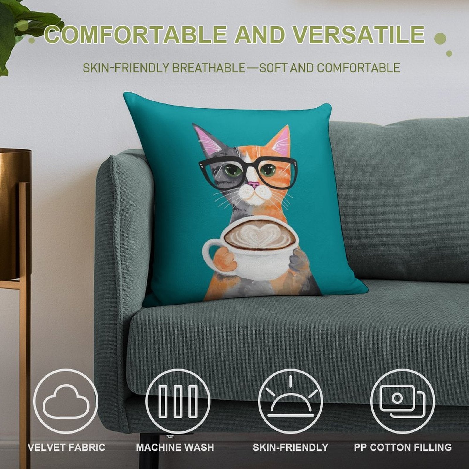 Kitten's Latte of Love Soft Easy Maintenance Throw Pillow