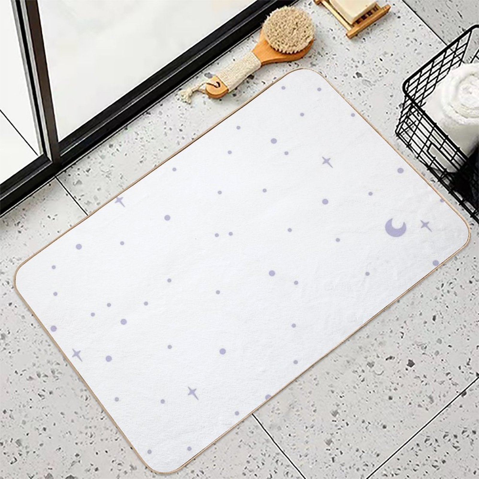 Lilac Stars on White  Easy Maintenance Bath Mat