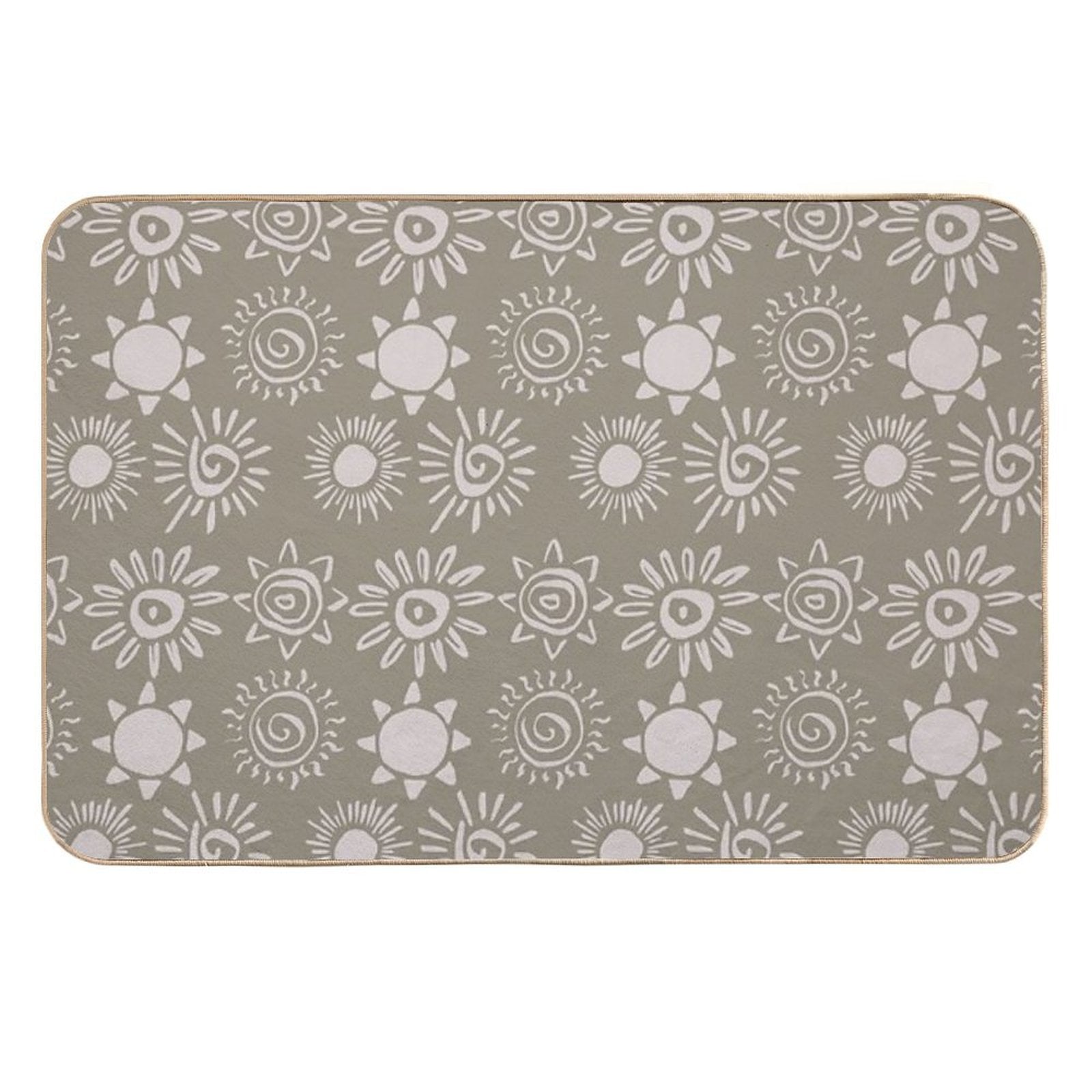 Magical Sun Bohemian Dreamy Aesthetic In Muted Colors Muted Green Durable Bath Mat