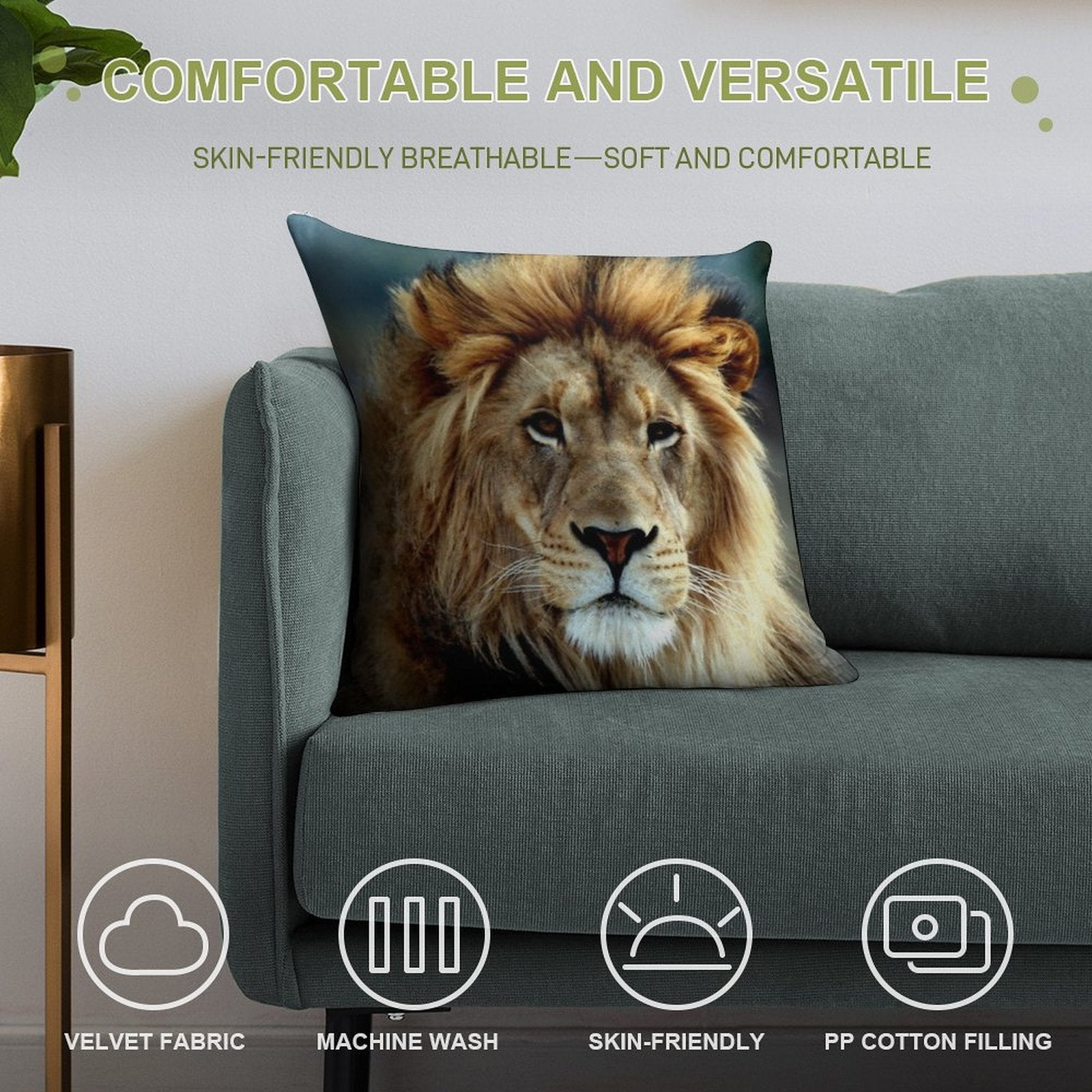 Majestic Lion Soft Durable Construction Throw Pillow