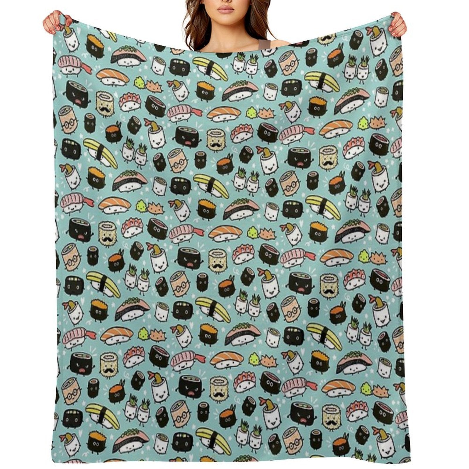 Cute Sushi Pattern  Kawaii Sushi Characters Eco-conscious Throw Blanket