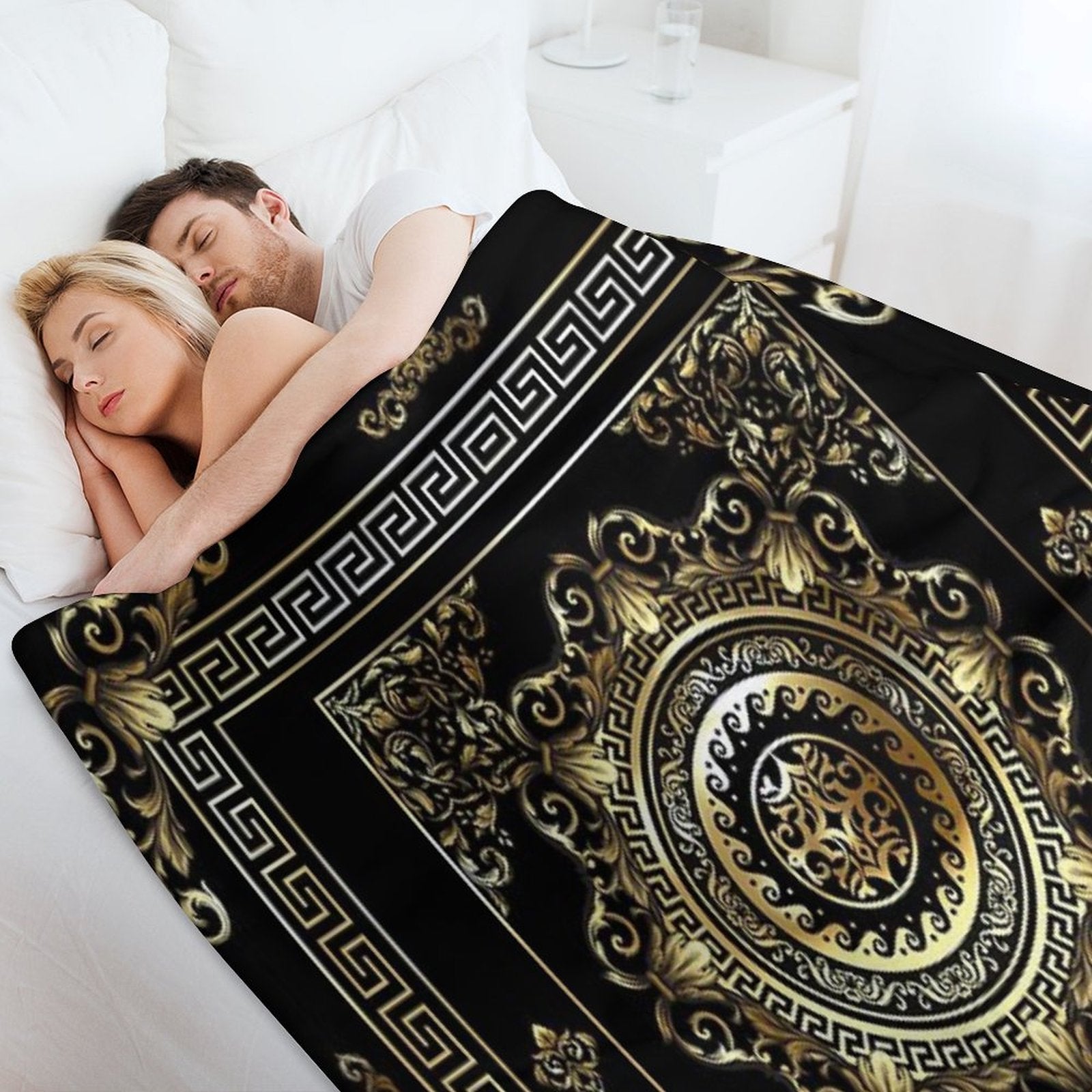 Ornate Baroque Black And Gold Greek Key Border Quick-dry Throw Blanket
