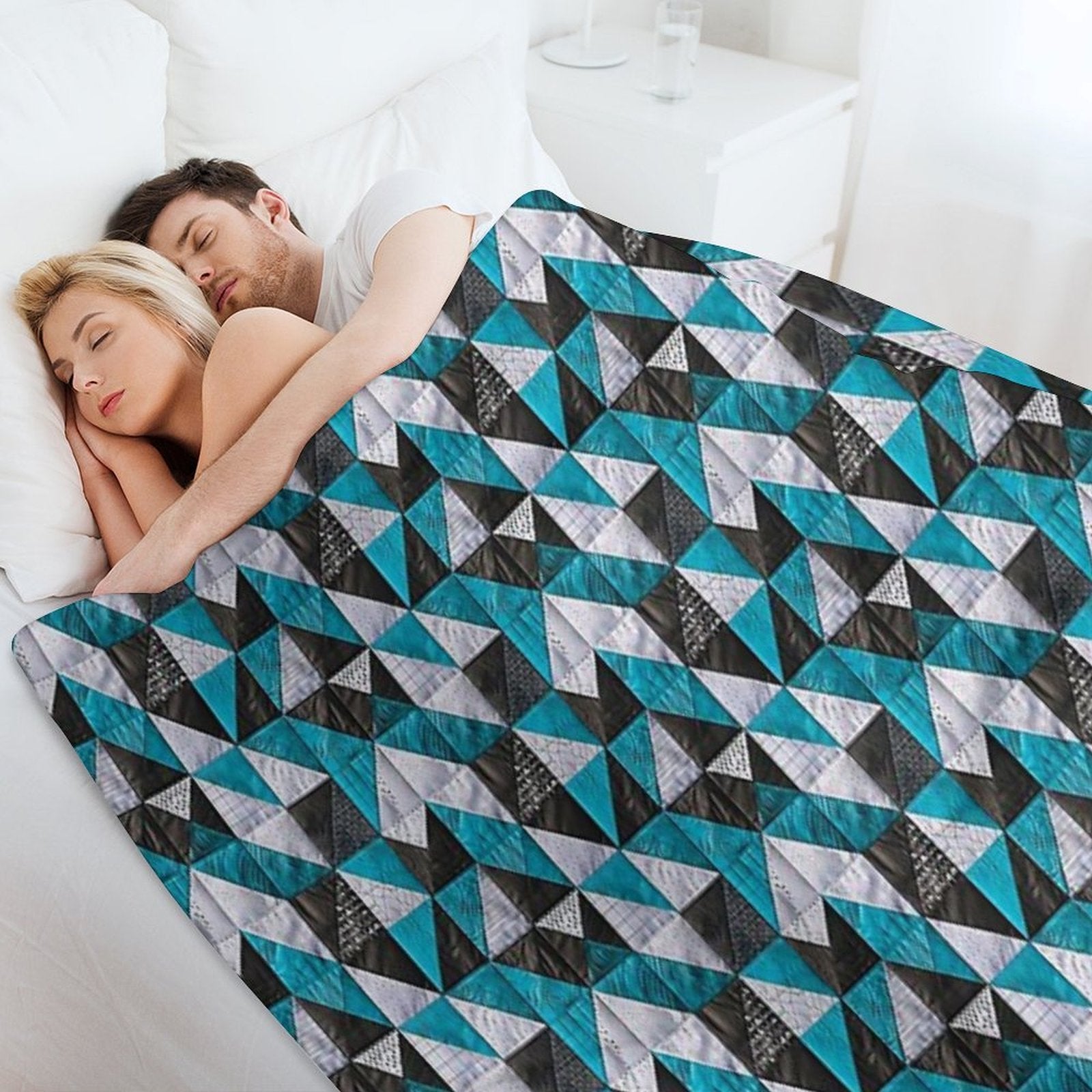 Lazy Patchwork in Blue And Black Tones Shrink-resistant Throw Blanket