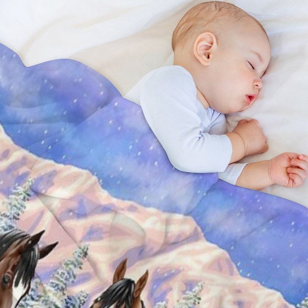 Bay Appaloosa Quarter Horses In Winter Snow Wrinkle-free Throw Blanket