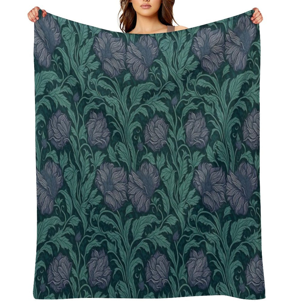 Floral Teal Delight Inspired by William Morris Pimpernel Shrink-resistant Throw Blanket