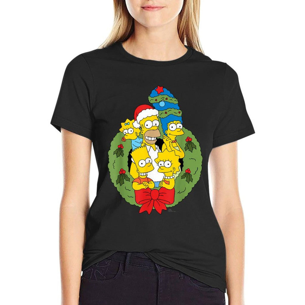 The Simpsons Unisex - Holiday Family Christmas Wreath - Black - Small -  Durable T-Shirt