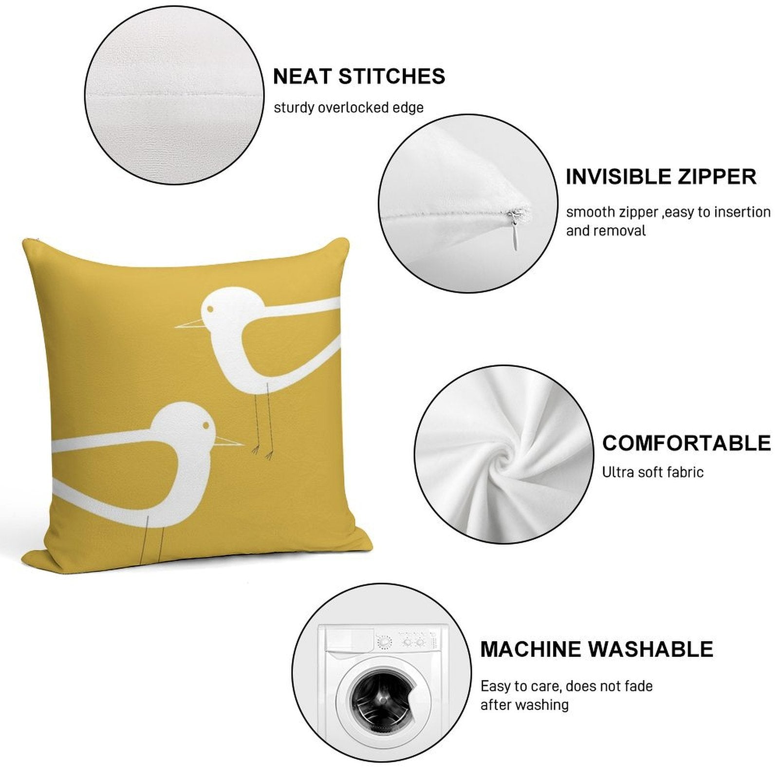 Shorebird Pair in Light Mustard Yellow And White. Minimalist. Clean. Cute. Coastal Soft Multiple Sizes Throw Pillow