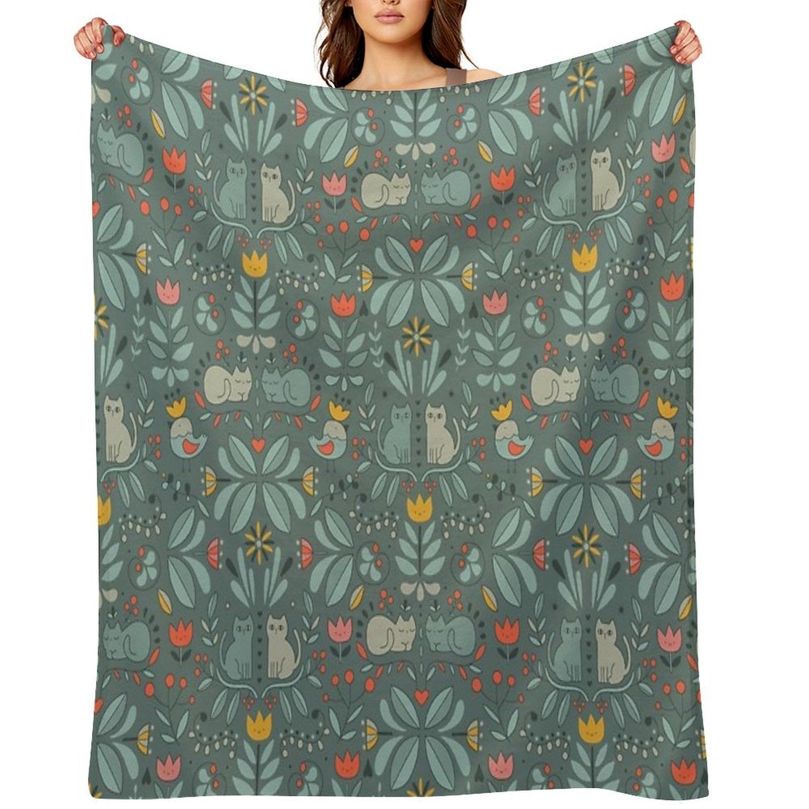 Swedish Folk Cats Wrinkle-free Throw Blanket