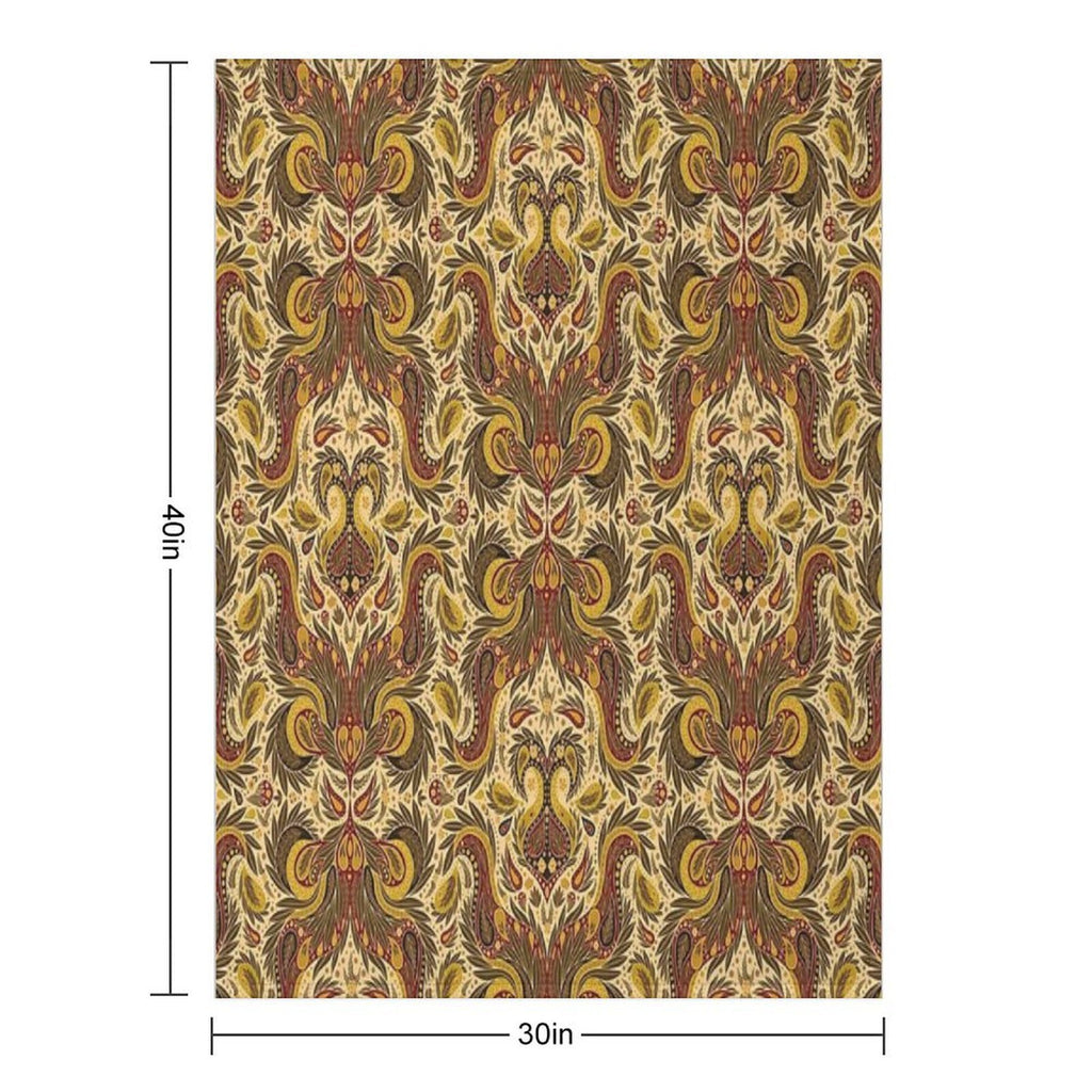Olive Green, Gold & Burgundy Paisley Pattern All-season Throw Blanket