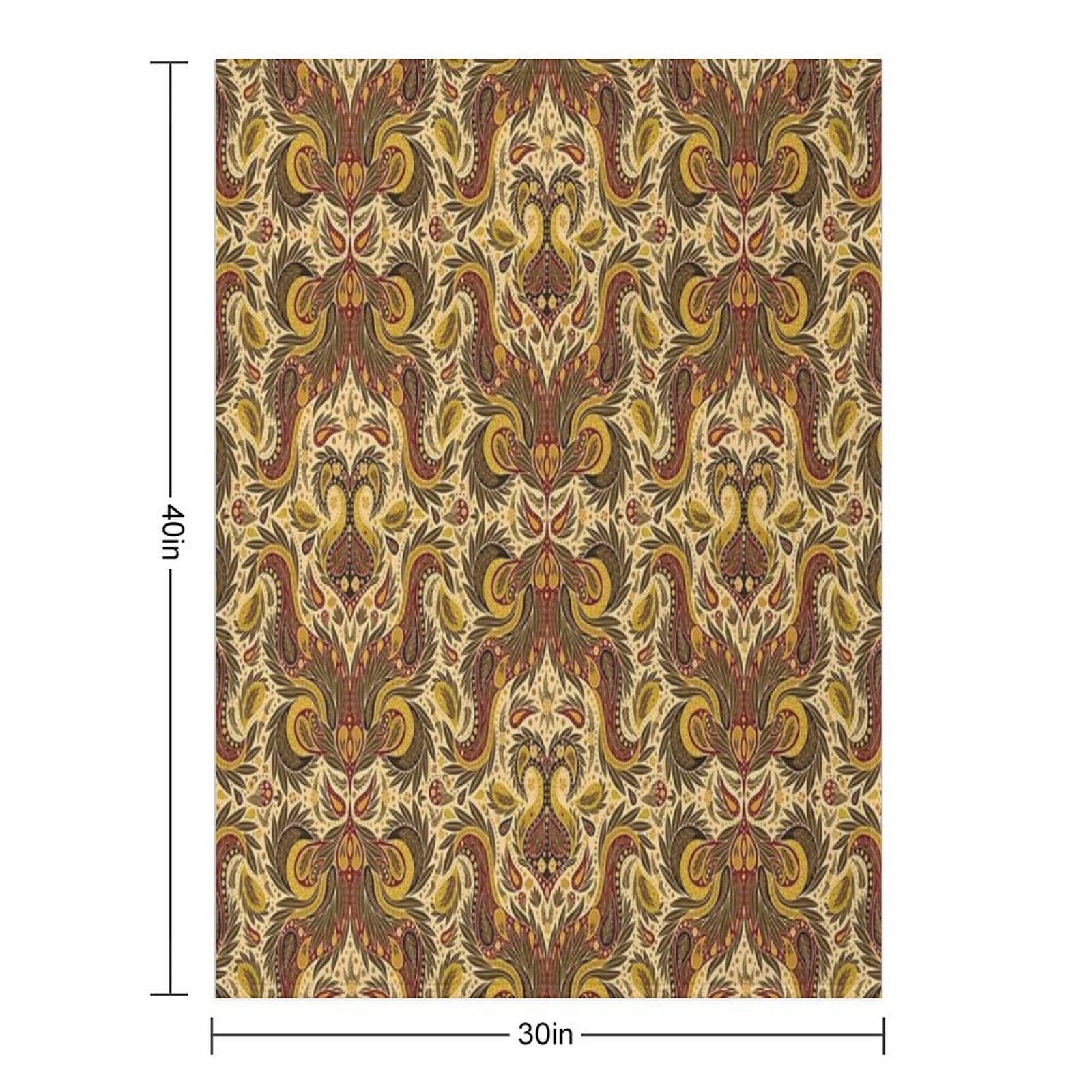Olive Green, Gold & Burgundy Paisley Pattern All-season Throw Blanket