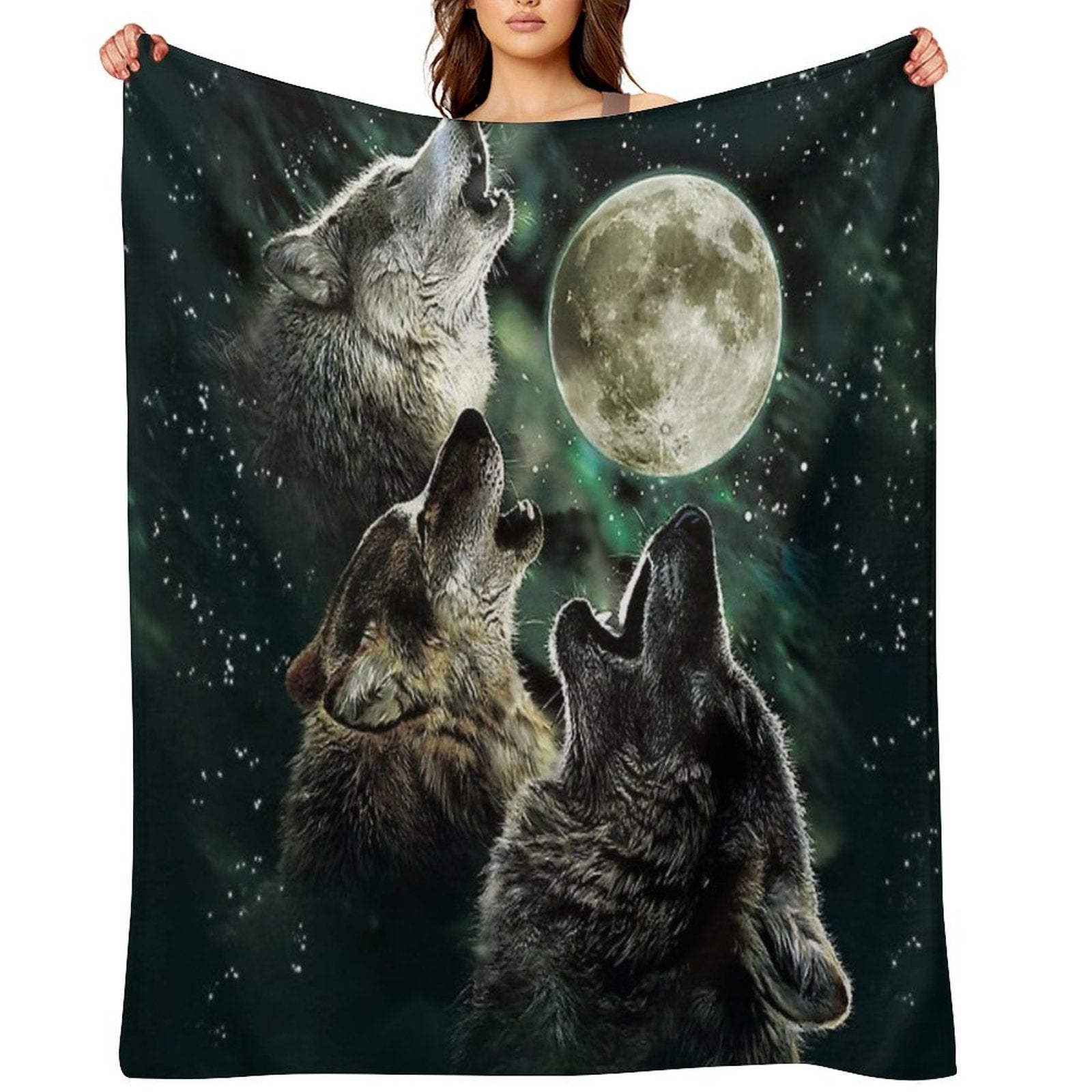 The Howling Wolf at The Moon And Galaxy Stars Lightweight Throw Blanket
