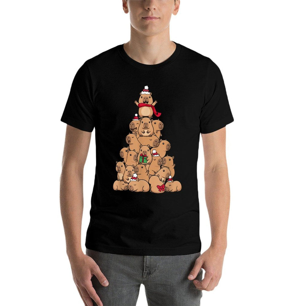 Cute Tree Men Women Kids Funny Capybara Ugly Christmas  Easy-care T-Shirt