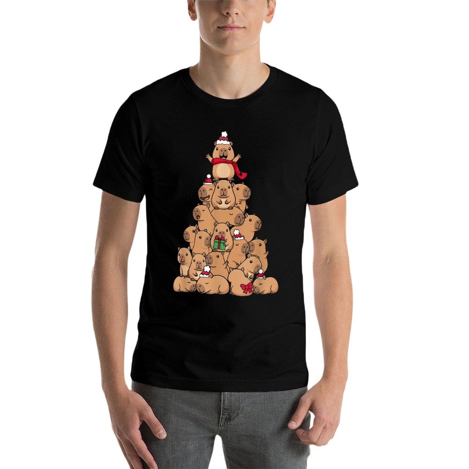 Cute Tree Men Women Kids Funny Capybara Ugly Christmas  Easy-care T-Shirt