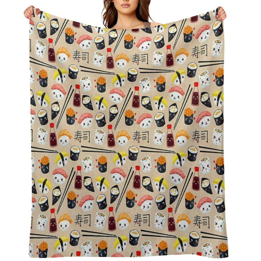 Kawaii Sushi Anti-pilling Throw Blanket