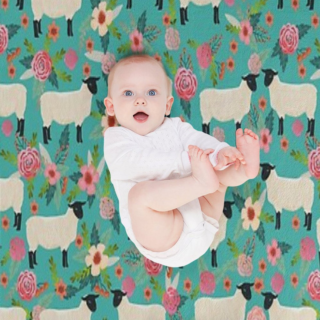 Sheep Farm Sanctuary Florals Pattern Cute Gifts for Animal Lovers Travel-friendly Throw Blanket