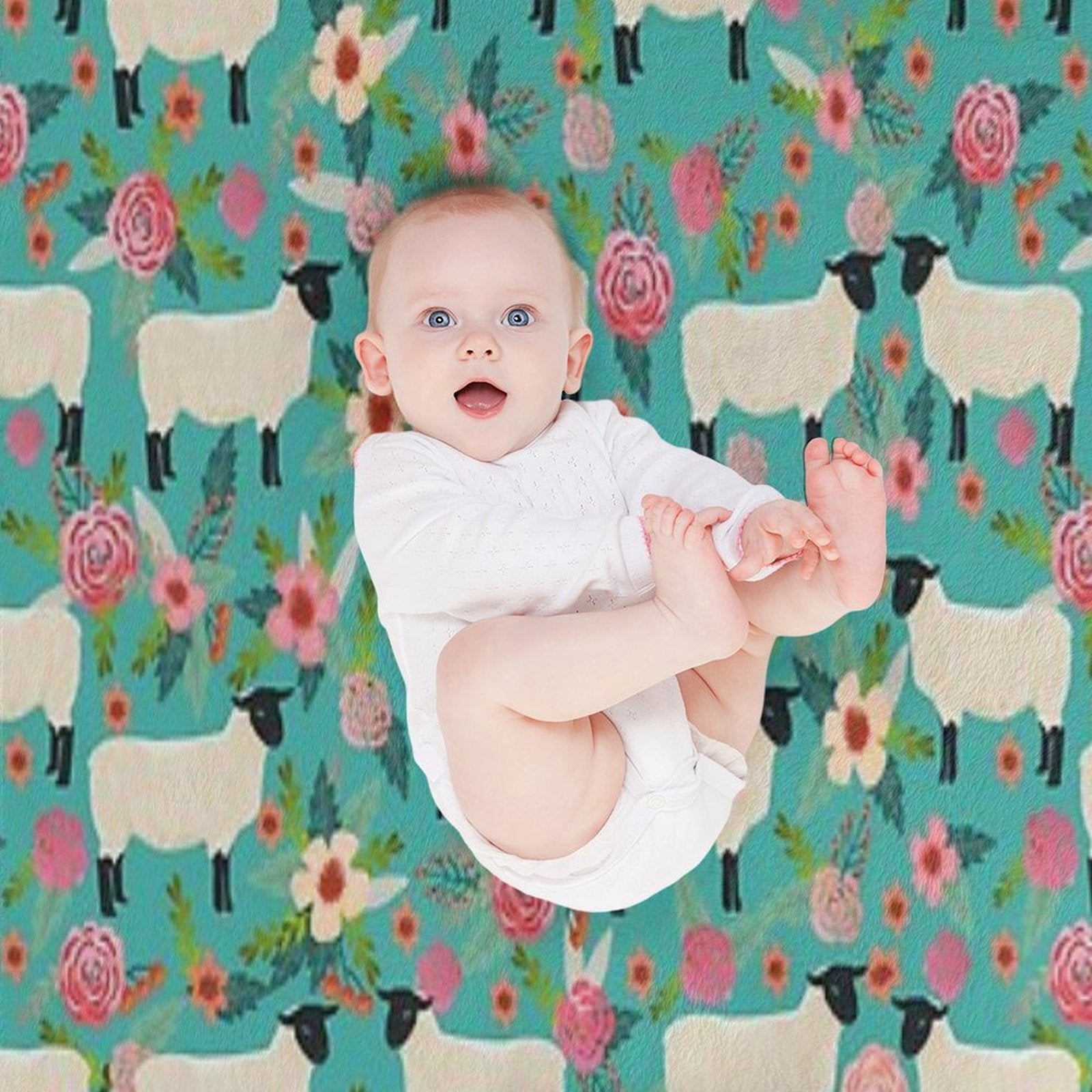 Sheep Farm Sanctuary Florals Pattern Cute Gifts for Animal Lovers Travel-friendly Throw Blanket