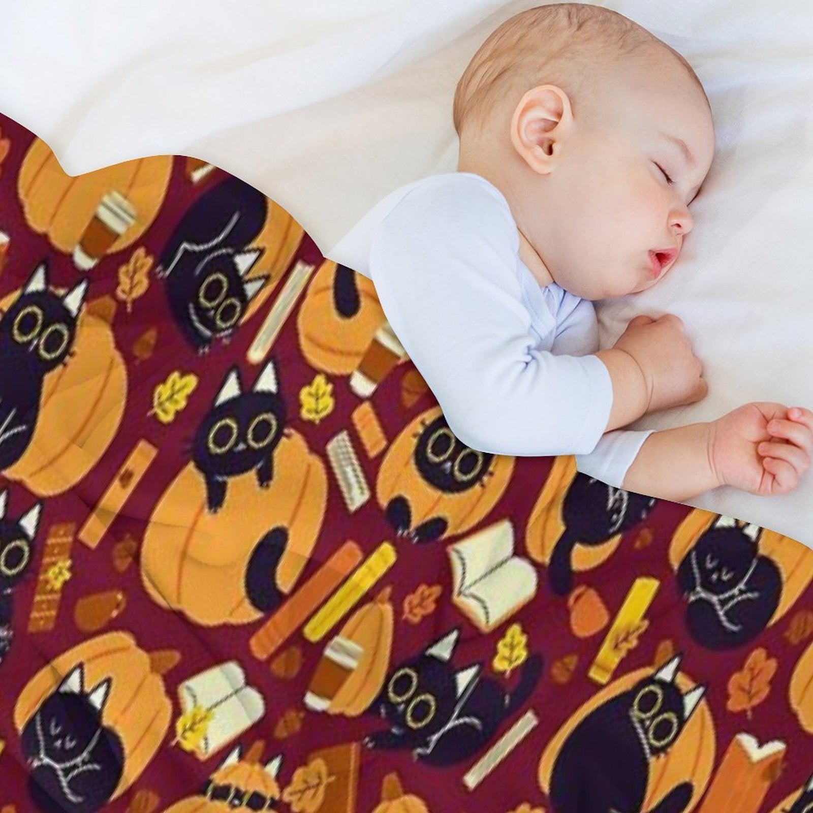 Cats, Pumpkins And Books Machine-washable Throw Blanket