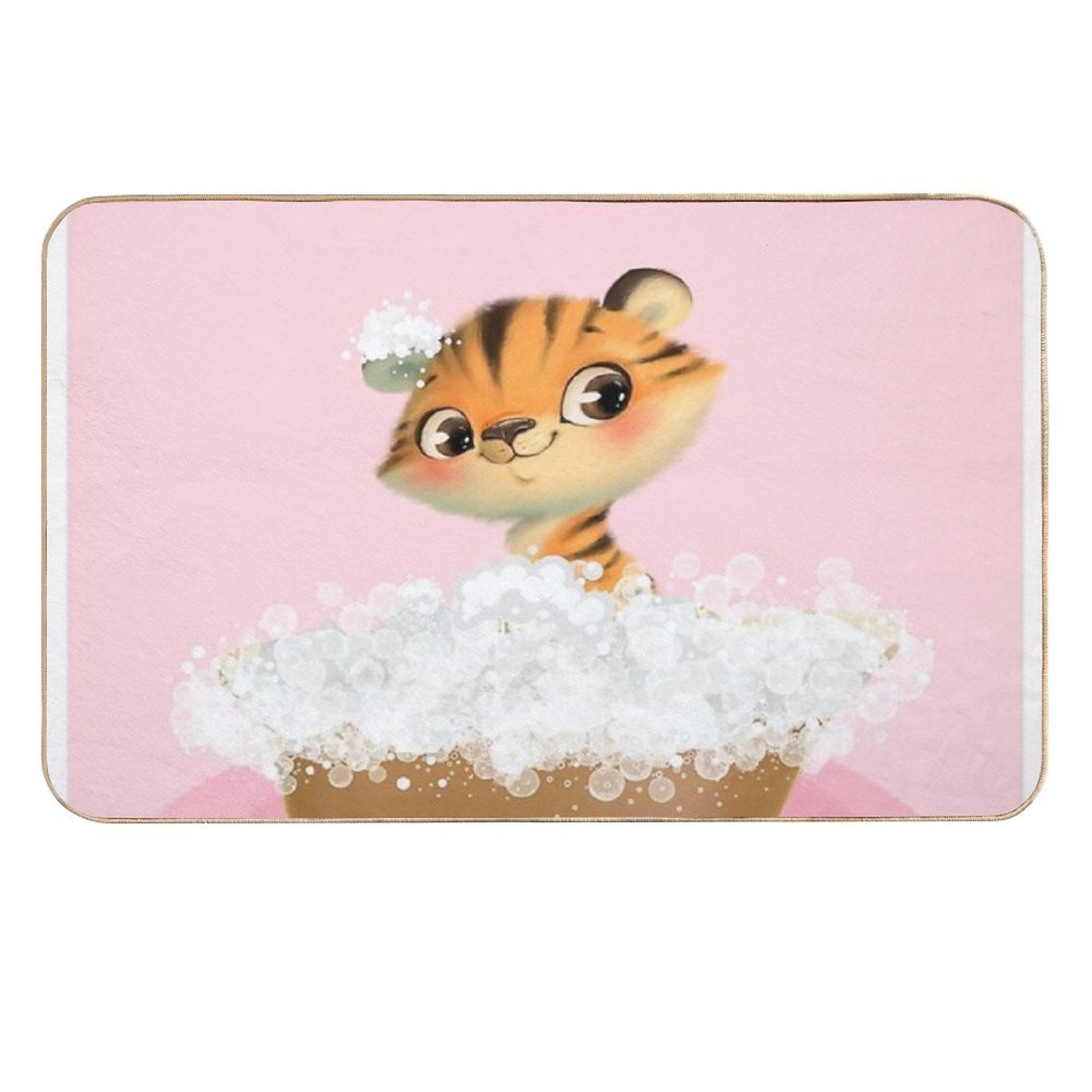 Cute Baby Tiger in A Bathtub, Girls Bathroom Print, Baby Animals in Tub, Whimsy Animal, Kids Bathroom Art  Easy Maintenance Bath Mat