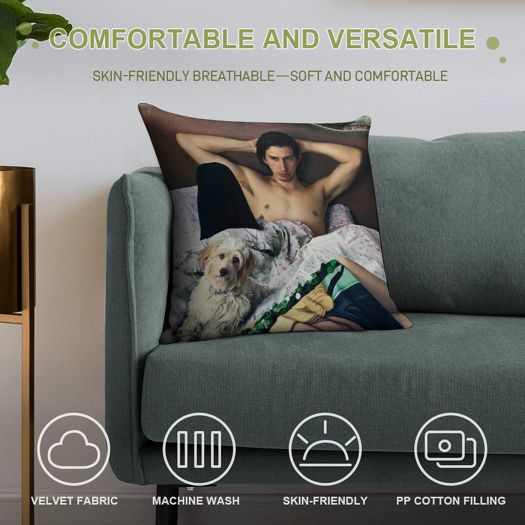 Adam Driver with Dog Photosession Soft Luxury Feel Throw Pillow