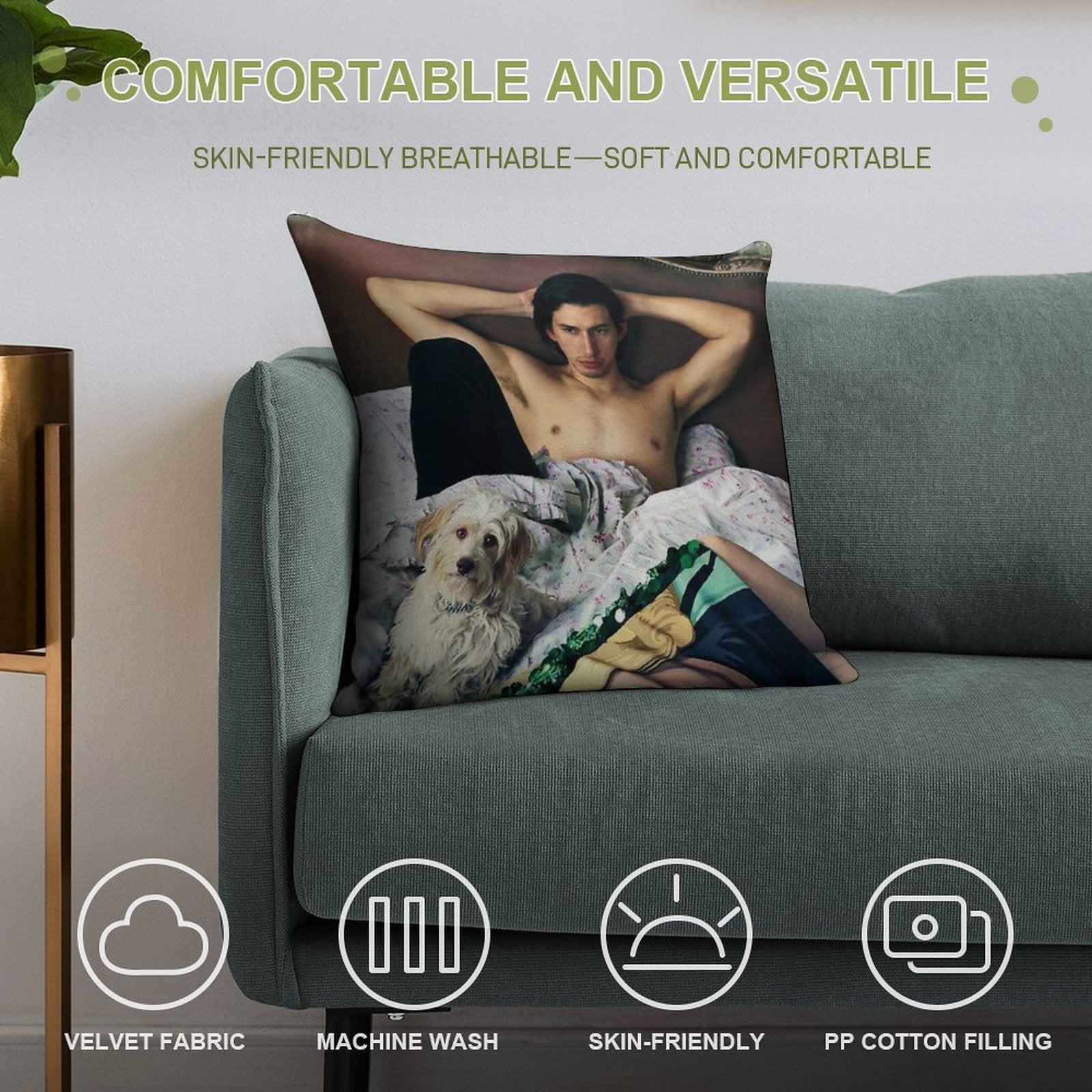Adam Driver with Dog Photosession Soft Luxury Feel Throw Pillow