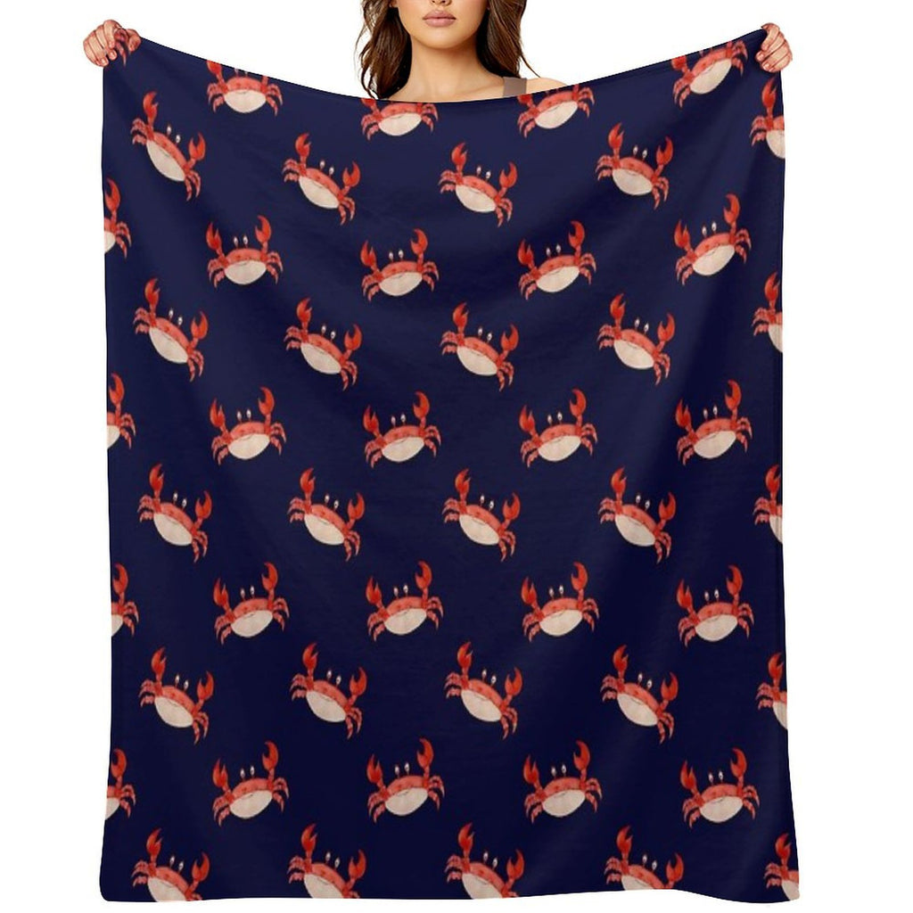 Crab Happy Crabby Seaside Crustaceans, Fun Red Animal Sea Ocean Lobster Quick-dry Throw Blanket