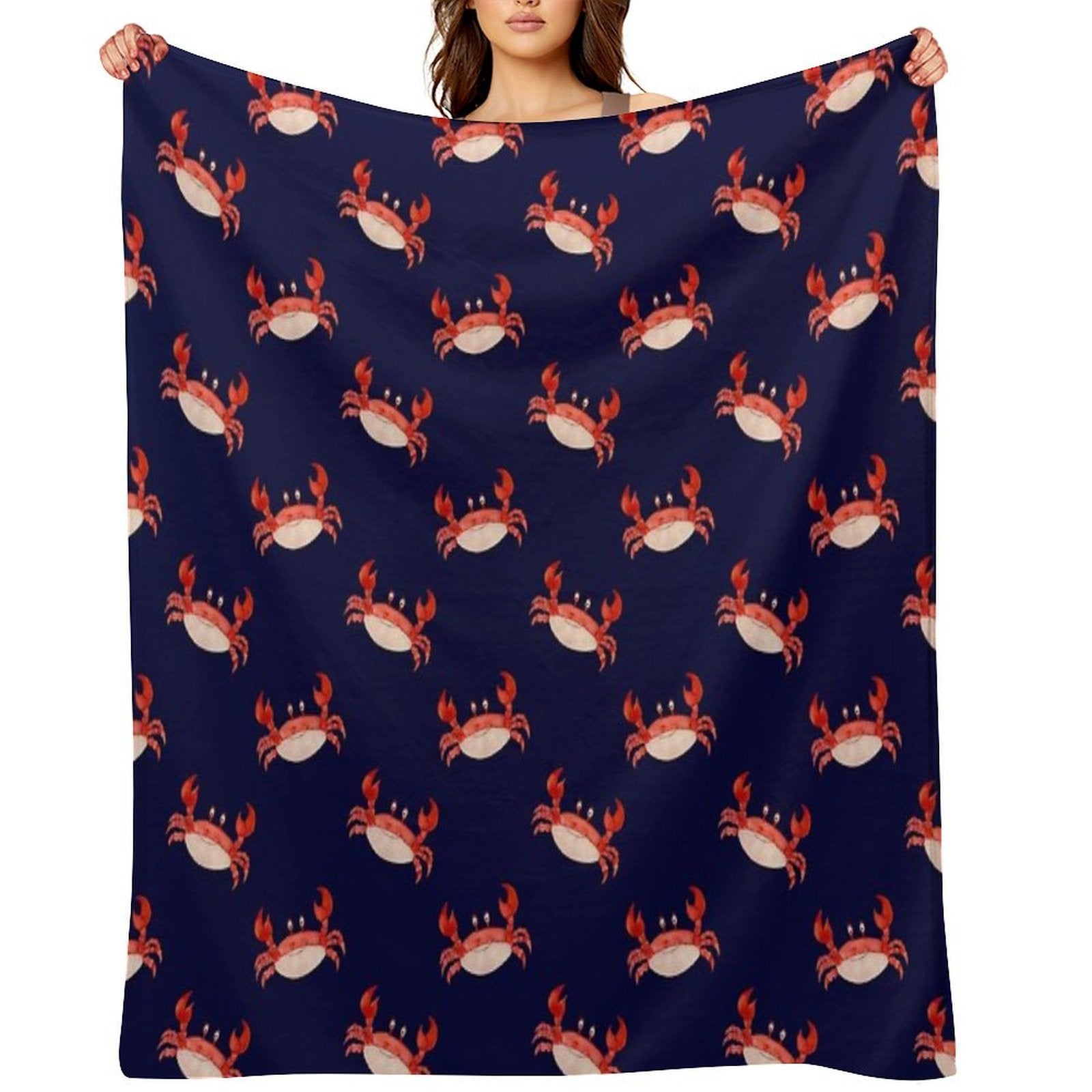 Crab Happy Crabby Seaside Crustaceans, Fun Red Animal Sea Ocean Lobster Quick-dry Throw Blanket