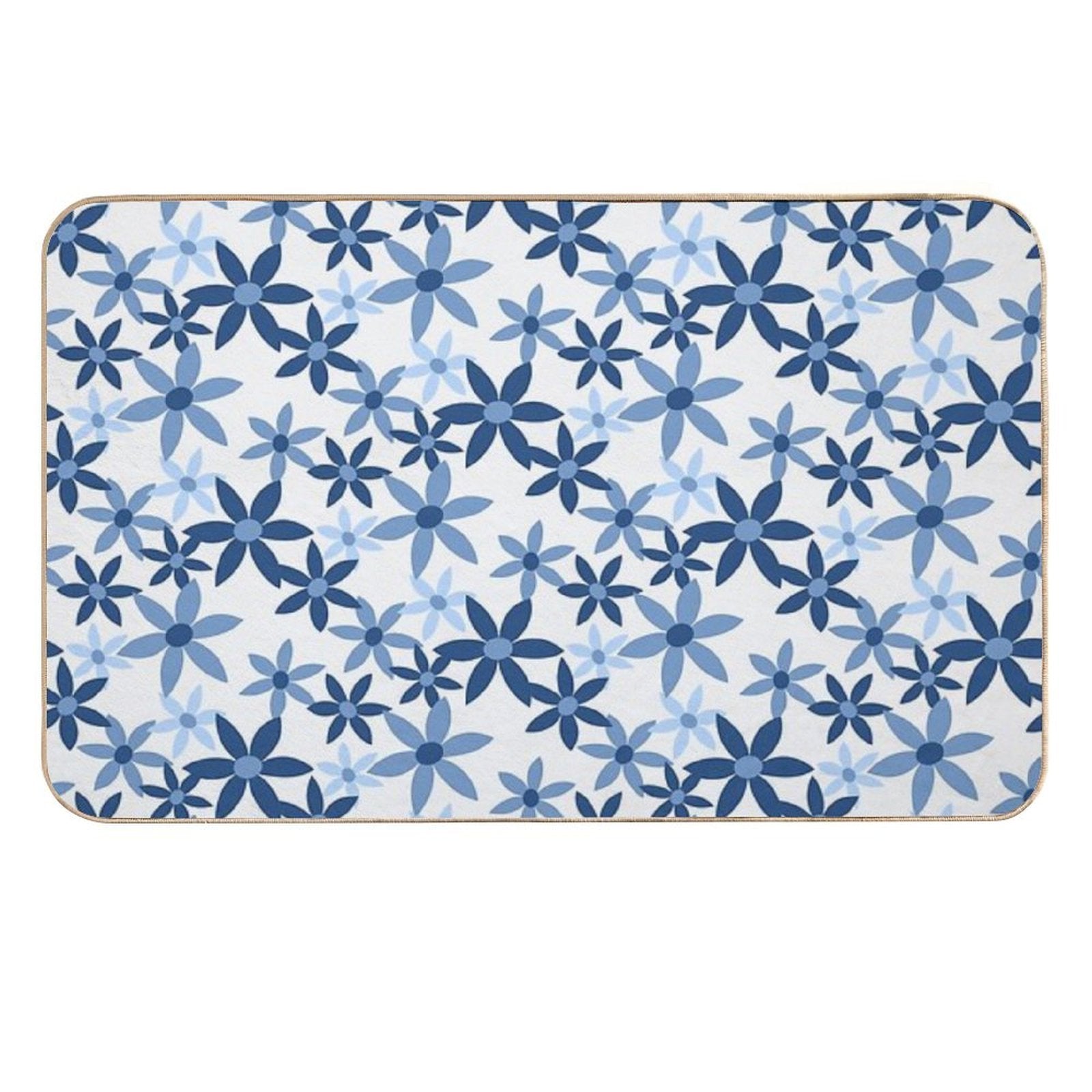 Star Flowers - Blue  Easy Maintenance Bath Mat