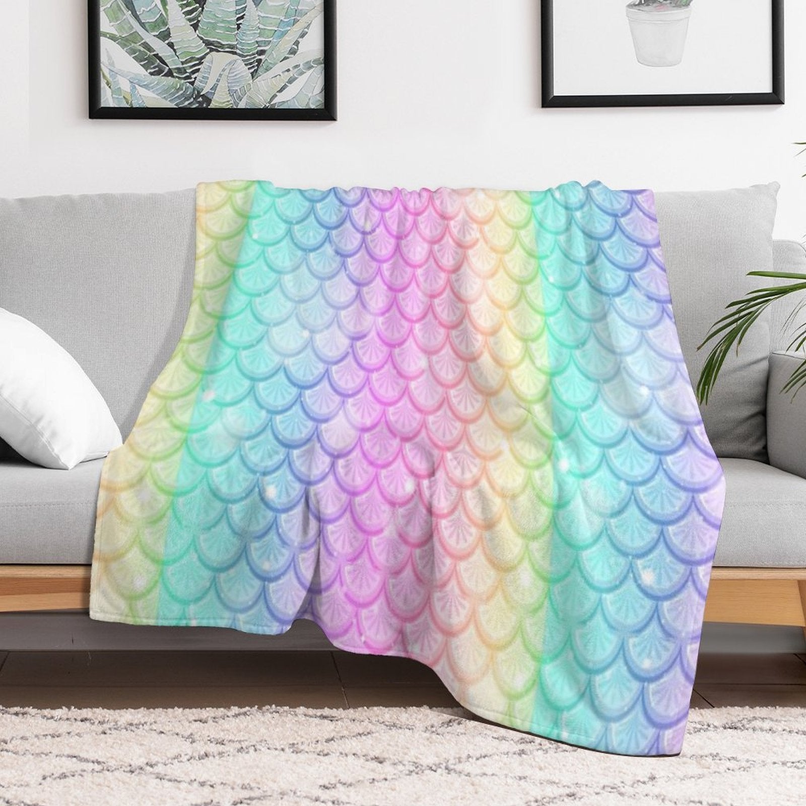 Rainbow Mermaid Scale Costume Sustainable Throw Blanket