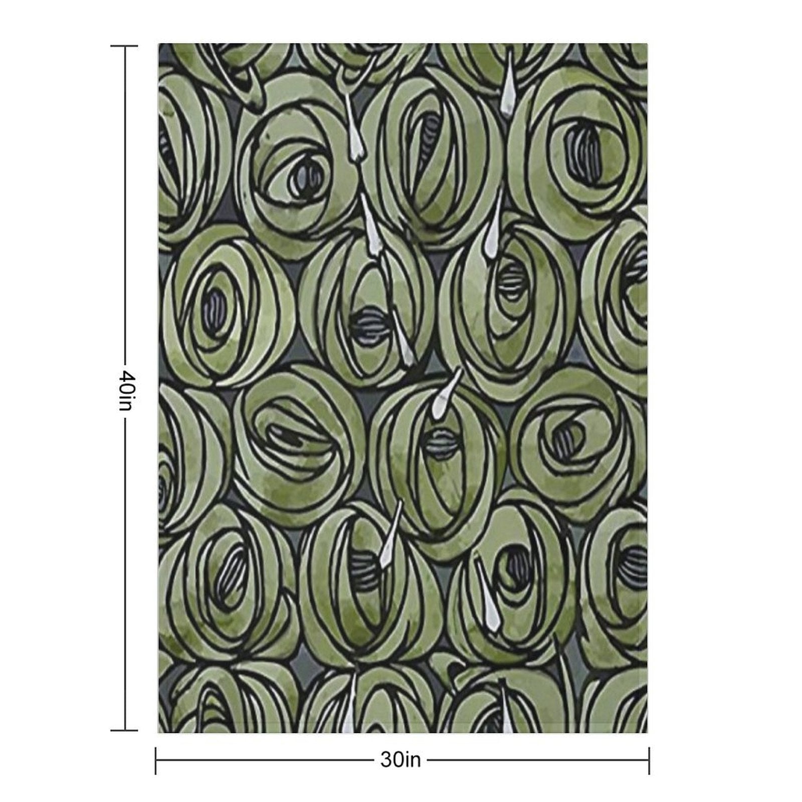 Charles Rennie Mackintosh - Roses  Teardrops, Olive Green Plush Throw Blanket