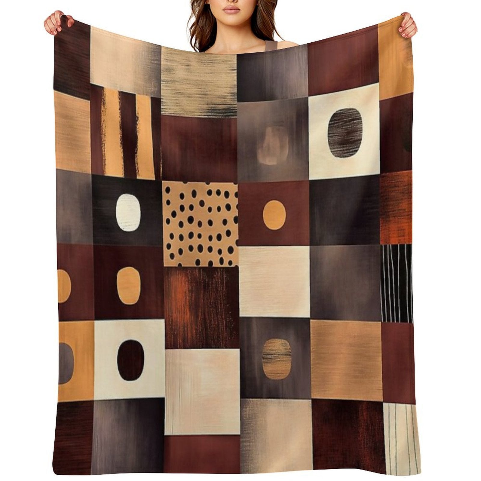 Abstract Rectangular Pattern in Burgundy, Cream, And Gold Wrinkle-free Throw Blanket
