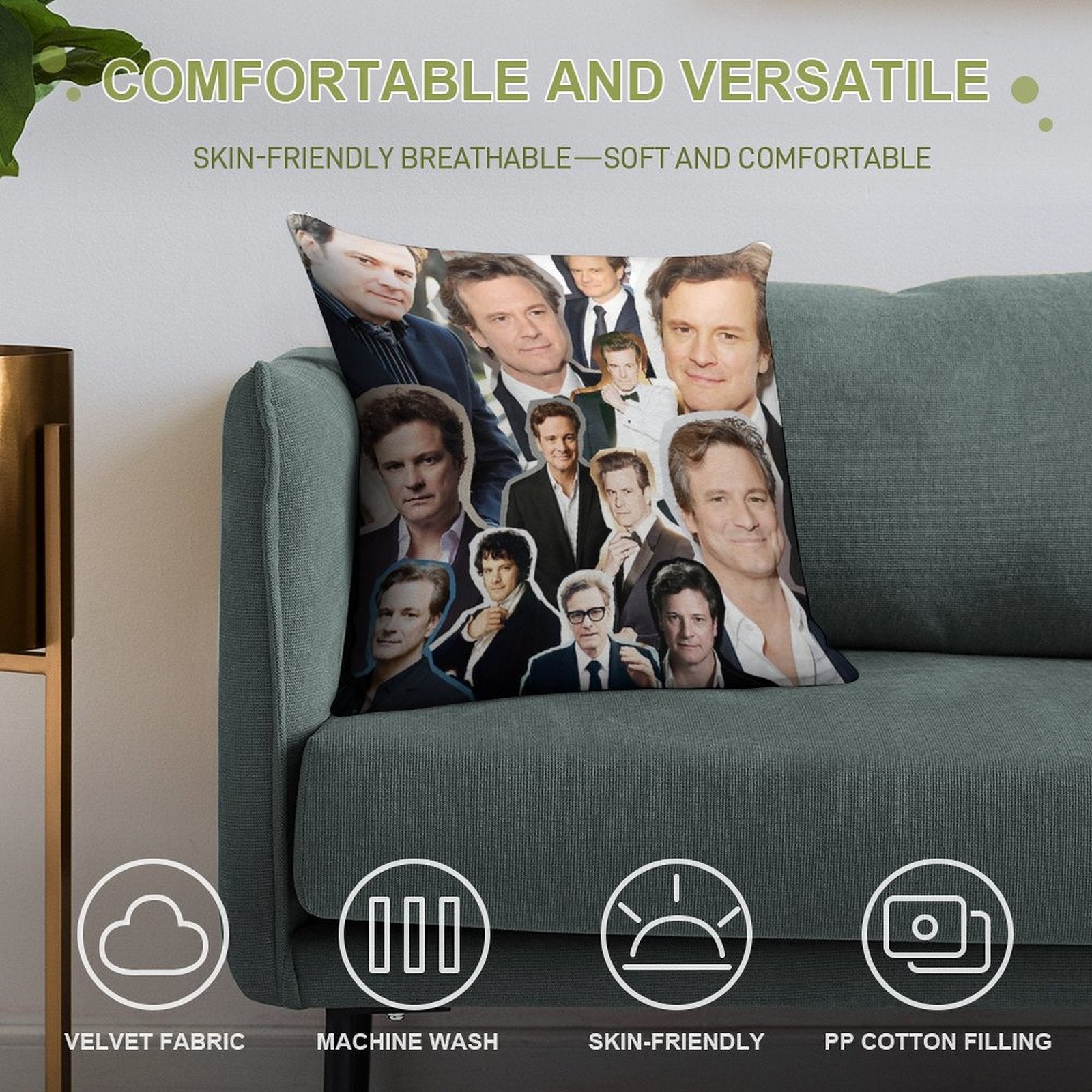 A Stylish Collage Celebrating Colin Firth – Perfect for Fans Who Love Timeless Charm, Classic Films, And A Touch of Cinematic No Soft Luxury Feel Throw Pillow