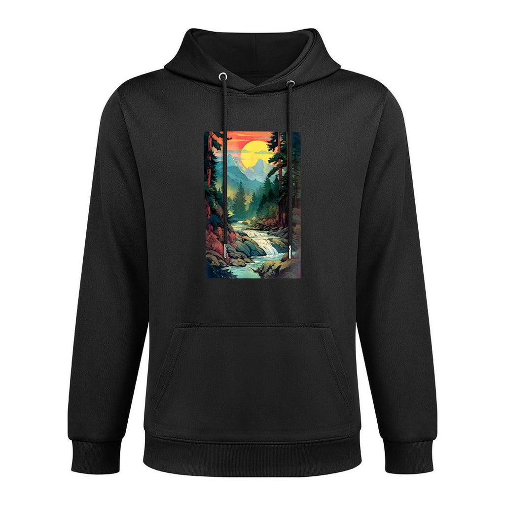 Mountains Trees River Waterfall Woodsy Nature Scene Outdoors Customizable Surface Hoodie