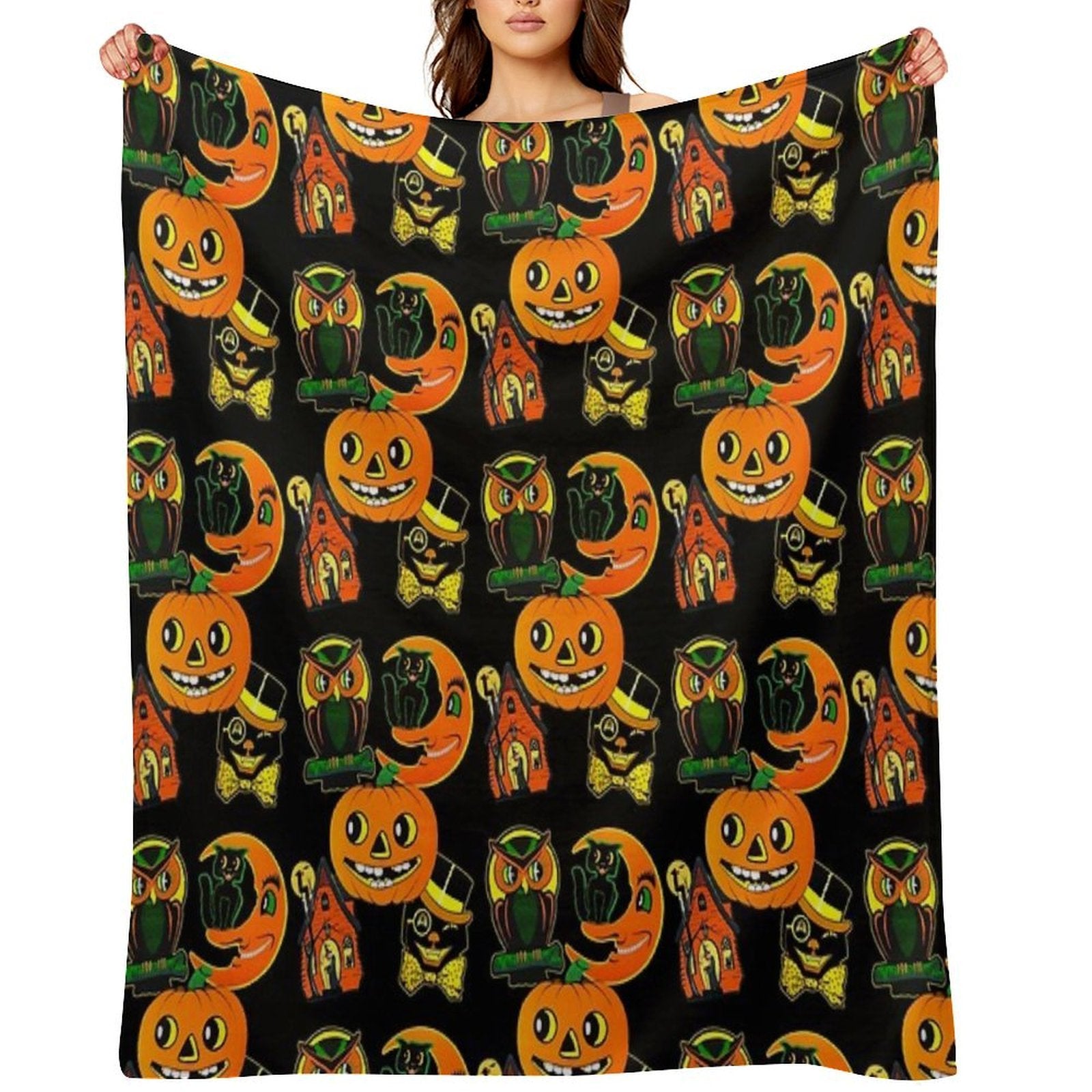 Vintage Halloween Decorations Multi-functional Throw Blanket