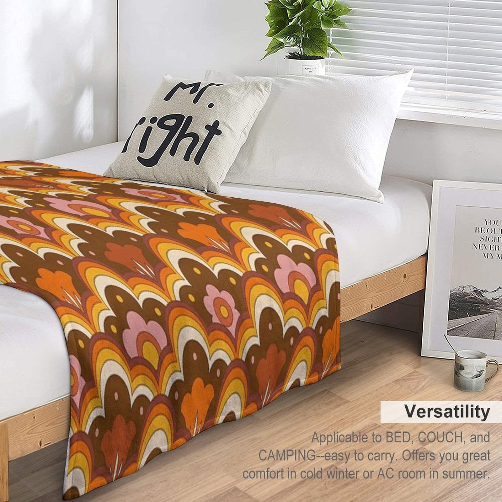 70s 60s Retro Psychedelic Flower Power, Floral Pattern Gift-ready Throw Blanket