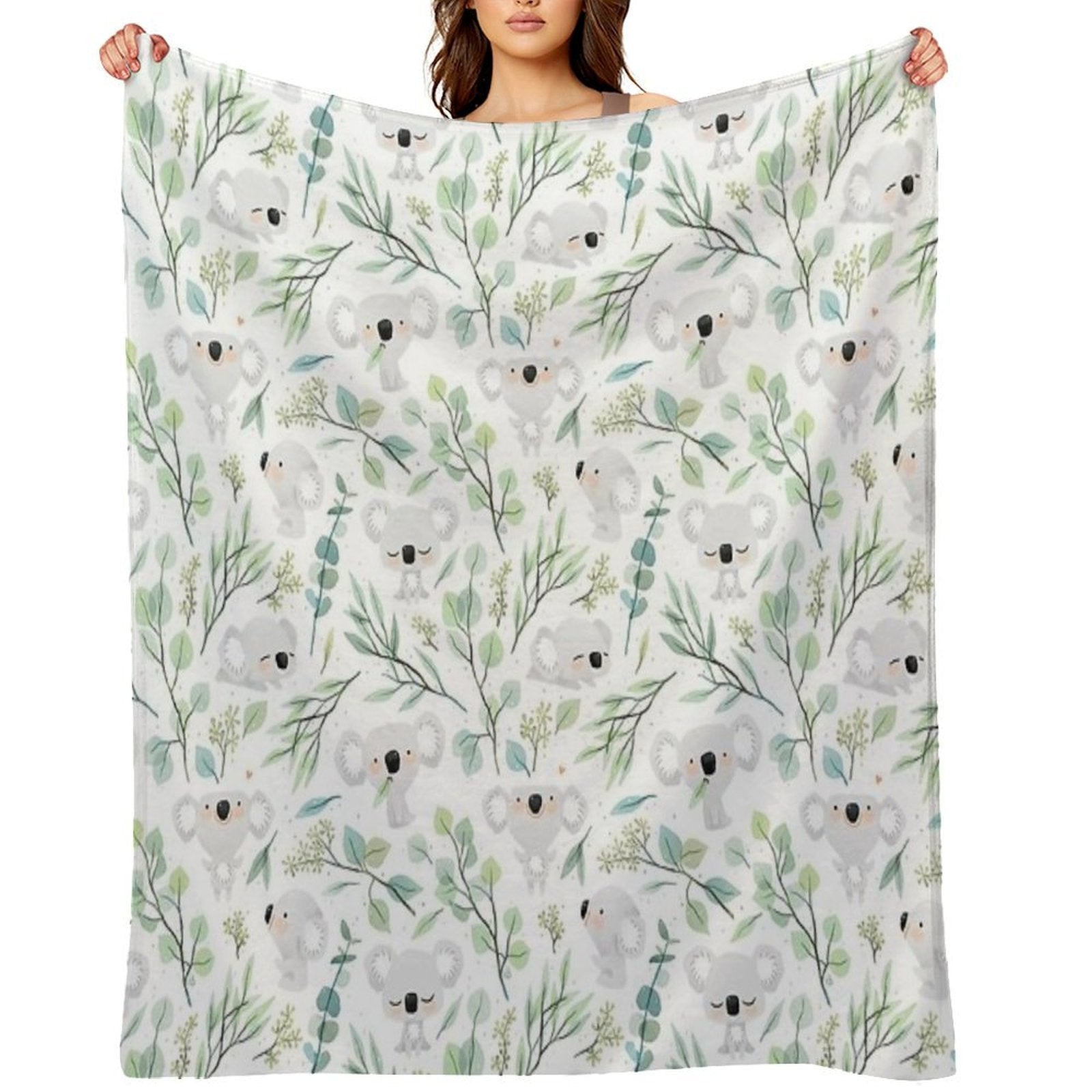 Koala And Eucalyptus Pattern Shrink-resistant Throw Blanket