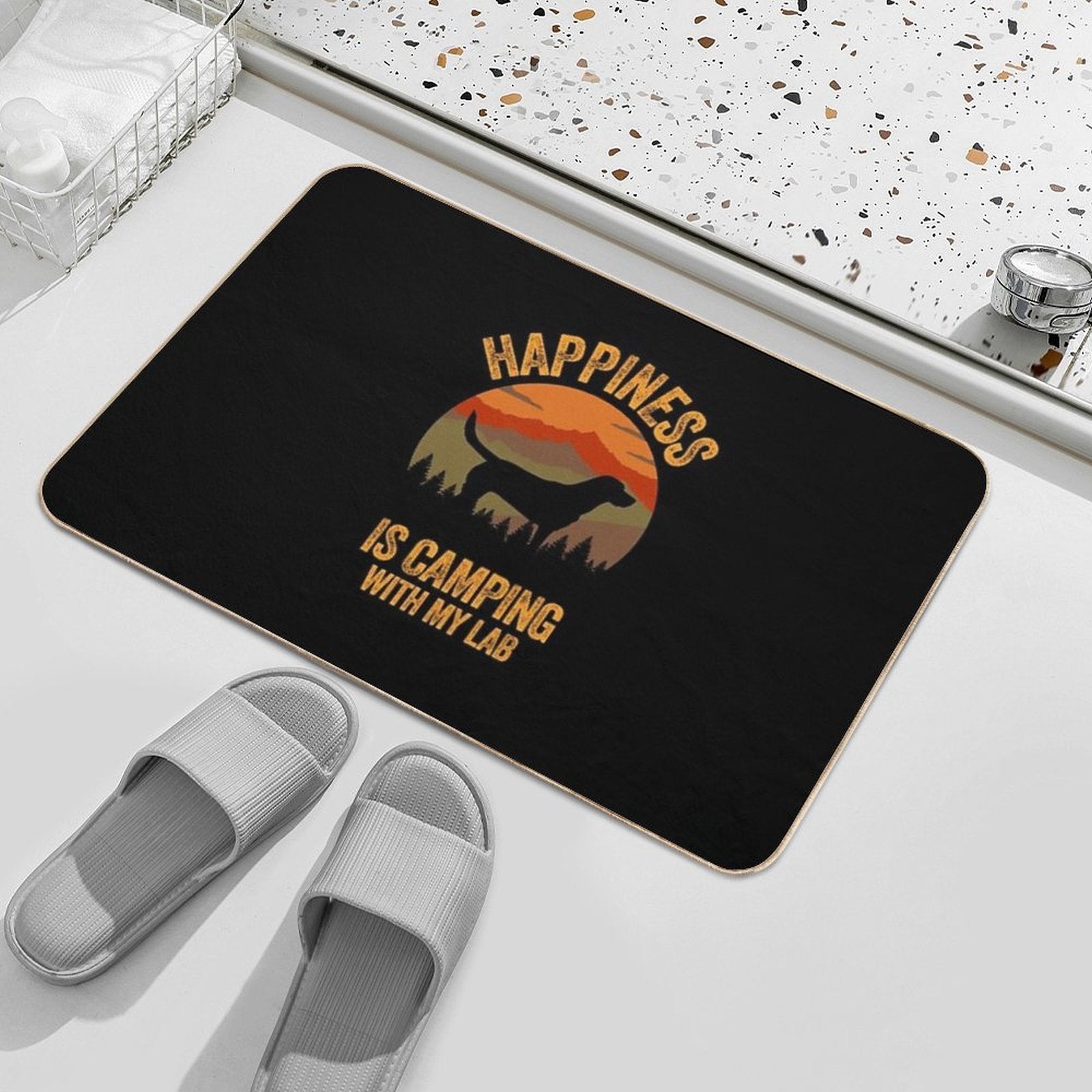 Happiness Is Camping With My Lab Labrador  Dirt-Trapping Bath Mat