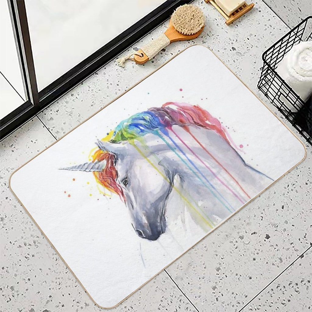 Rainbow Unicorn Watercolor  Easy To Clean Bath Mat