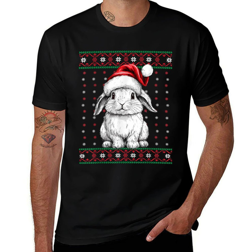 Ugly Christmas Sweater Rabbit Lover Santa Hat Funny Holiday  Eco-friendly Material T-Shirt