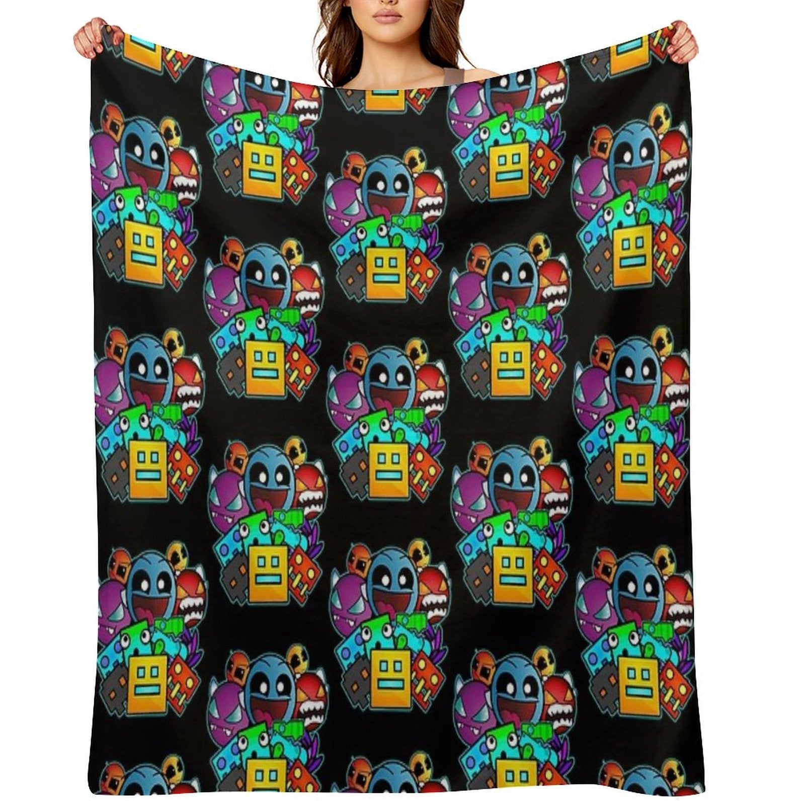 Geometry Dash Old School Gaming Compact Throw Blanket