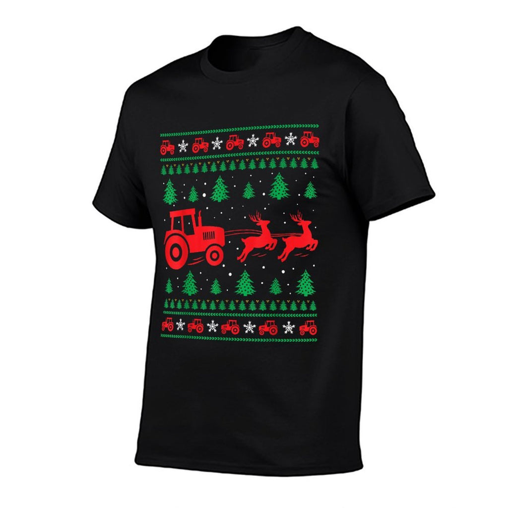 Tractor Riding Reindeers Farmers Ugly Christmas Sweater Boys  Breathable T-Shirt