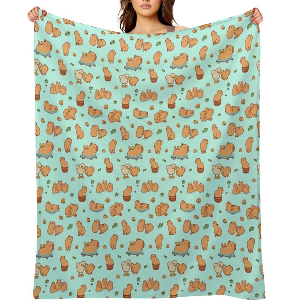 Cute Capybara Art, Illustration Seamless Pattern Gift-ready Throw Blanket