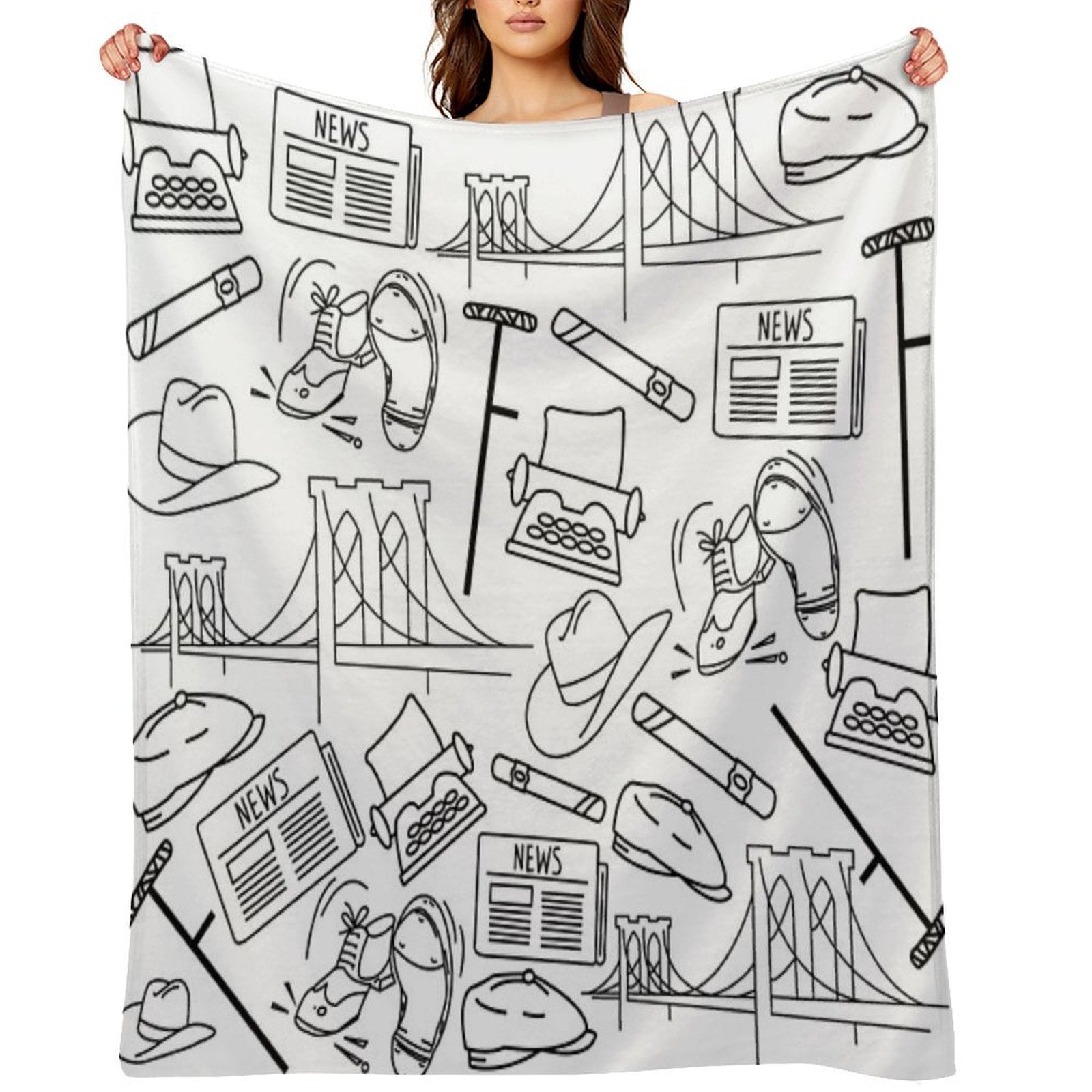 Newsies Doodles Collage Premium Throw Blanket