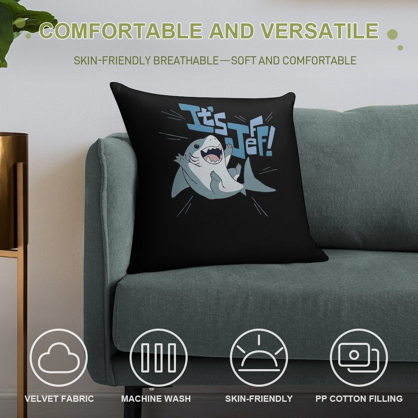 It’s Jeff The Landshark Soft High-Density Material Throw Pillow